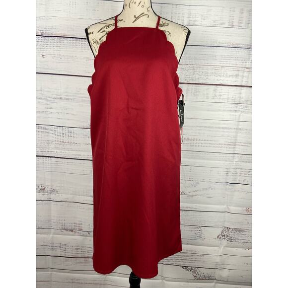 Lulus Endlessly Endearing Wine Red Dress Womens L Halter Mini Back Zip NWT $49 - Picture 2 of 14